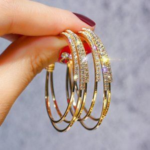 NEW gold three round hoops layered earrings